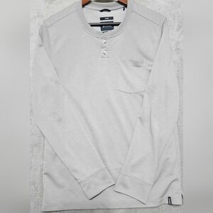 PrAna Men's Large Slim Fit Henley Long Sleeve Shirt Gray, Athletic Hiking Medium